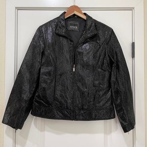 Adler Collection Leather Jacket Womens Medium Black Zip up Moto Snake Print Coat